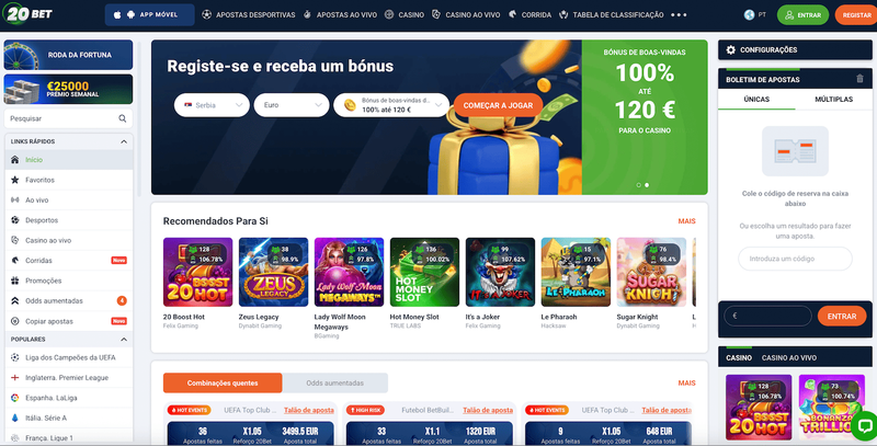 Jogue no casino online 20Bet em Portugal